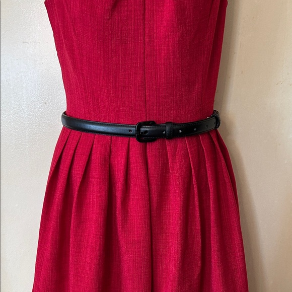 Ellen Tracy Retro Red Pleated Midi Dress with Belt size 8 - Picture 3 of 11